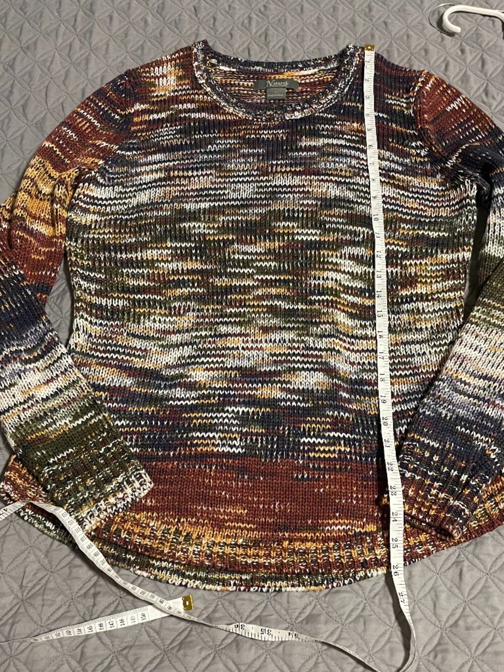 multicolored, space-dyed knit crewneck sweater